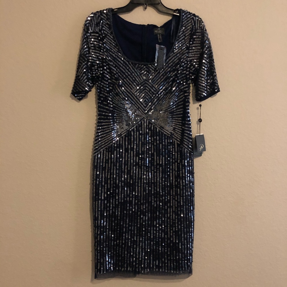 Adrianna Papell Navy Sequin Midi Dress